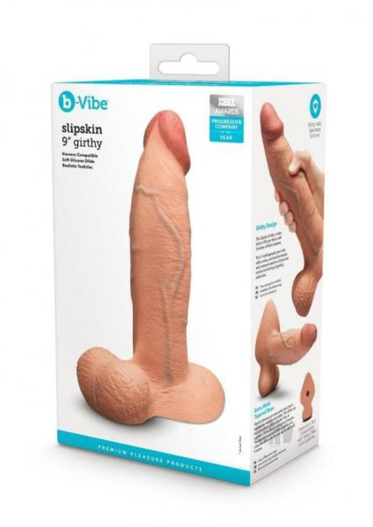 b-Vibe Slipskin Realistic Silicone Dildo - 9" Girthy Mocha COTR