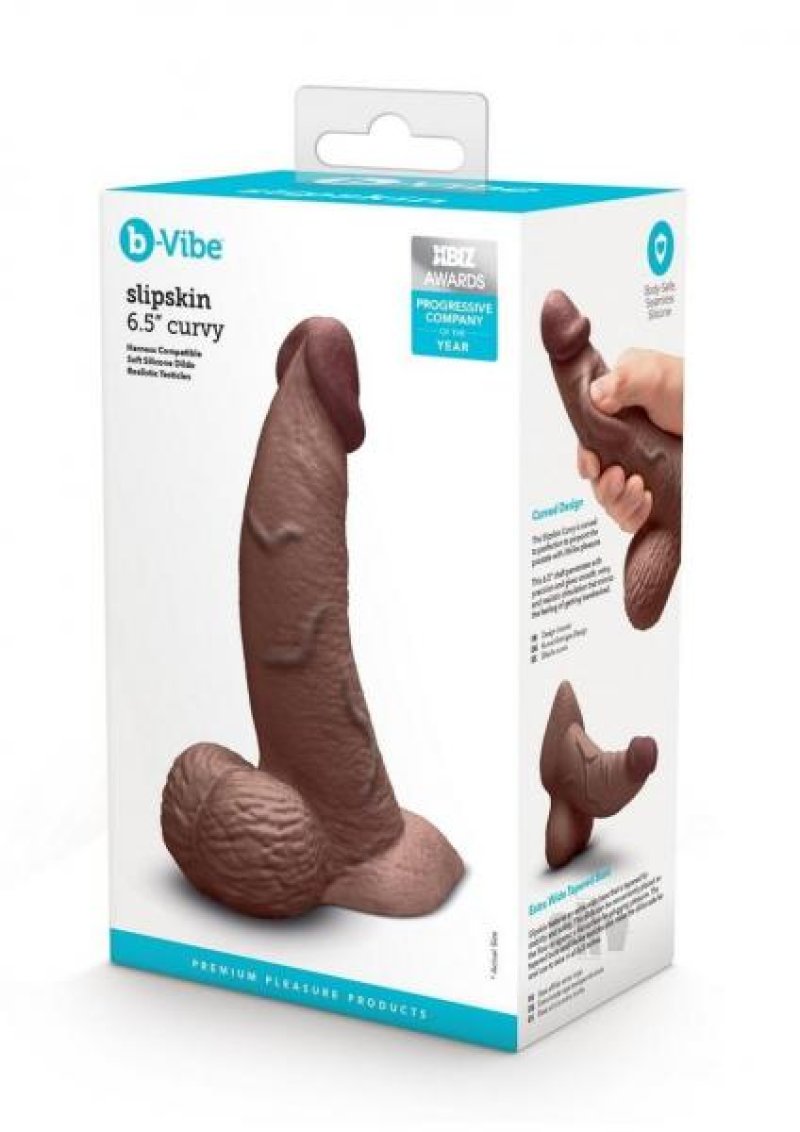 b-Vibe Slipskin 6.5 inch curved realistic dildo brown - ClubX Australia