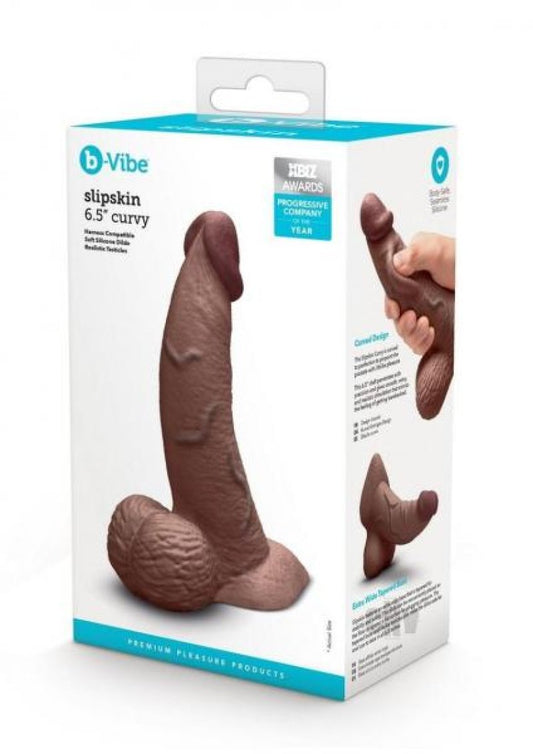 b-Vibe Slipskin Realistic Silicone Dildo - 6.5" Curved Brown COTR