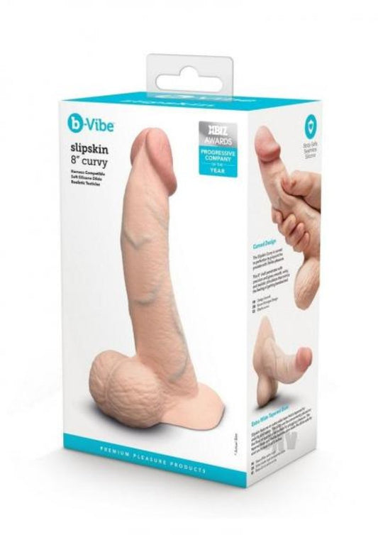 b-Vibe Slipskin Realistic Silicone Dildo - 8" Curved Cream COTR