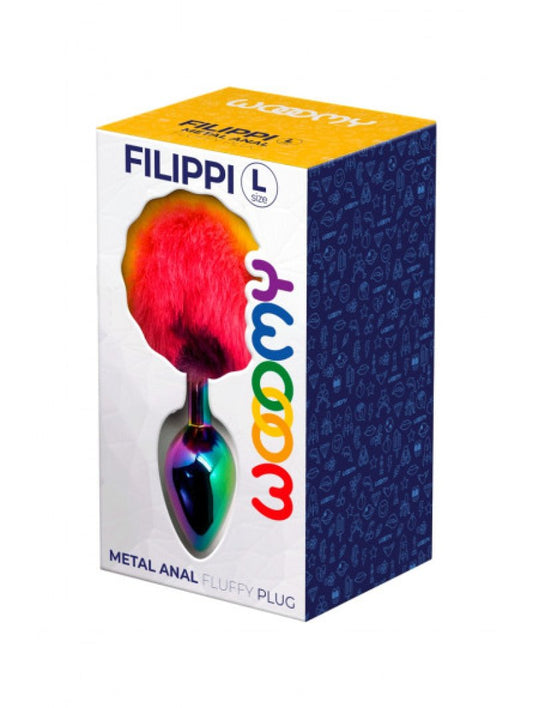 Wooomy Filippi Fluffy Rainbow Metal Butt Plug Large - ClubX Australia