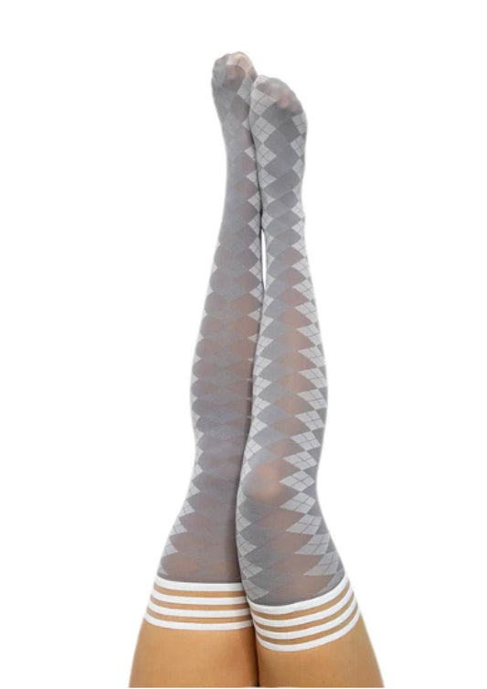 Kixies Par 4 Grey Argyle Thigh-High Stockings Size C - ClubX Australia