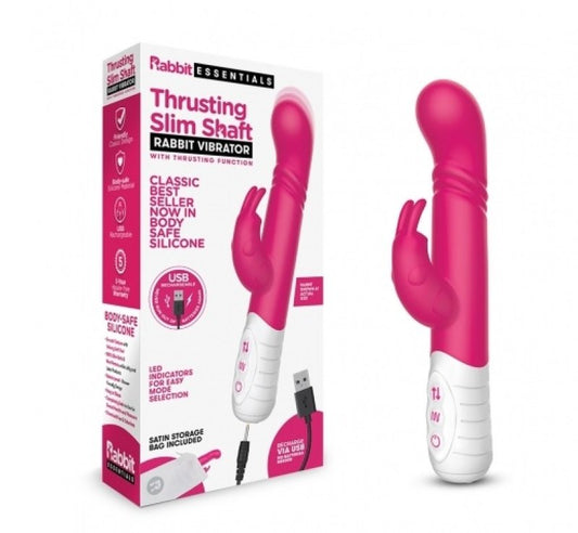 Rabbit Essentials Rechargeable Slim Shaft thrusting G-spot Rabbit - Pink Electric Eel, Inc