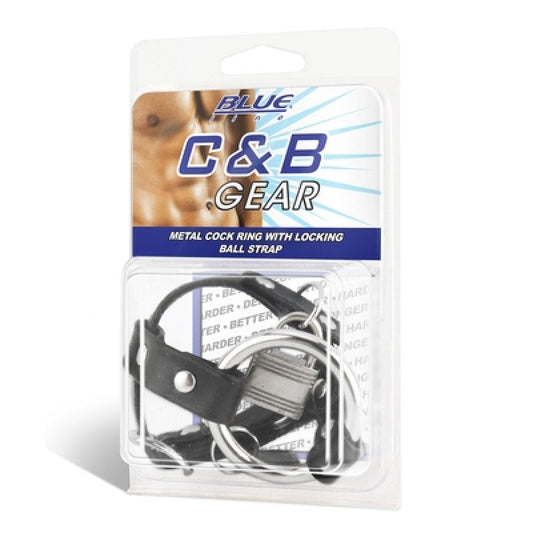 Blue Line Metal Cock Ring With Locking Ball Strap Electric Eel, Inc
