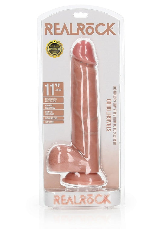RealRock 11" Cock With Balls - Regular Straight - Flesh Dildo Shots