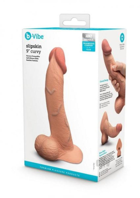 b-Vibe Slipskin Realistic Silicone Dildo - 9" Curved Mocha COTR