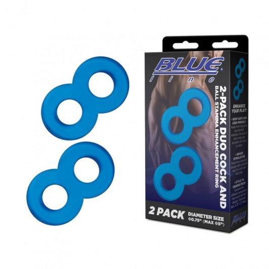 Blue Line 2-Pack Duo Cock And Ball Stamina Enhancement Ring Electric Eel, Inc
