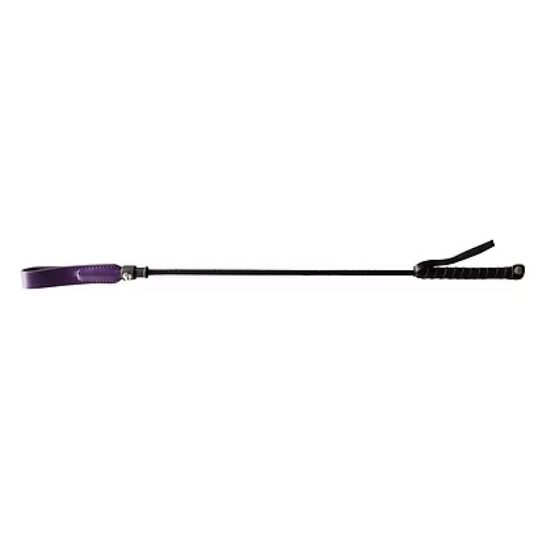 Rouge Long Riding Crop Slim Leather Purple Tip 24" Bondage Gear Rouge