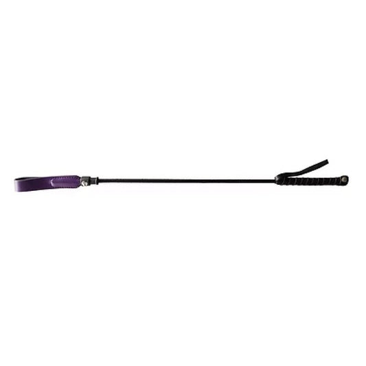 Rouge Long Riding Crop Slim Leather Purple Tip 24" Bondage Gear Rouge