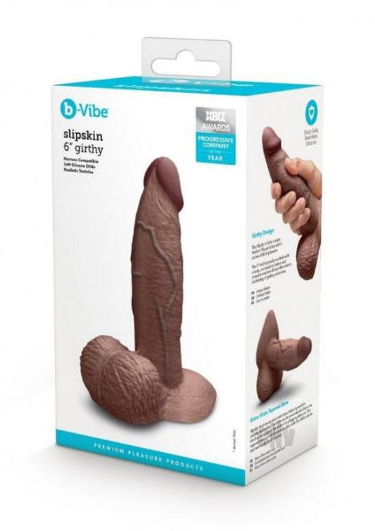 b-Vibe Slipskin Realistic Silicone Dildo - 6" Girthy Brown COTR