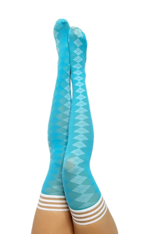 Kixies Par 4 Blue Argyle Thigh-High Stockings Size C - ClubX Australia