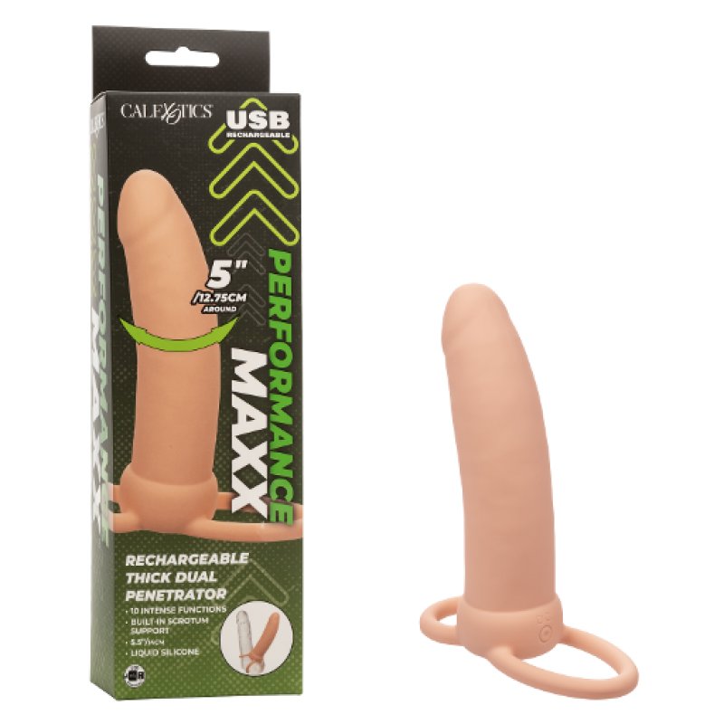 Performance Maxx Rechargeable Thick Dual Penetrator 5" - Ivory Cock Ring Calexotics