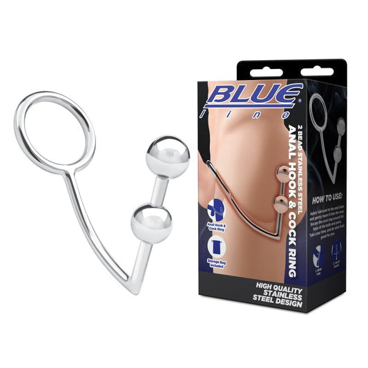 Blue Line 2 Bead Stainless Steel Anal Hook & Cock Ring Electric Eel, Inc