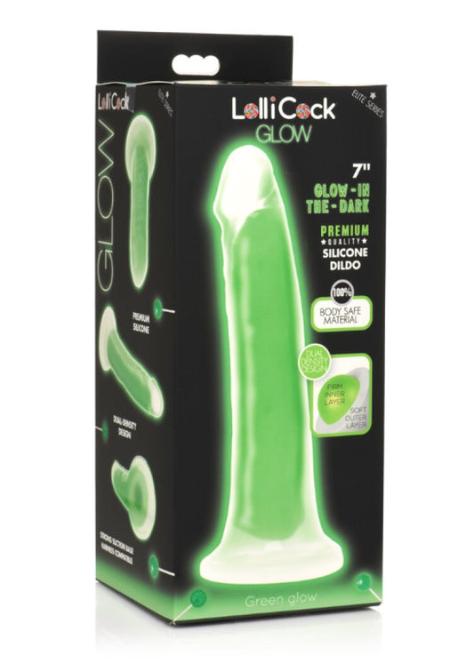 Lollicock 7" Glow-in-the-Dark Silicone Dildo Green Curve Toys