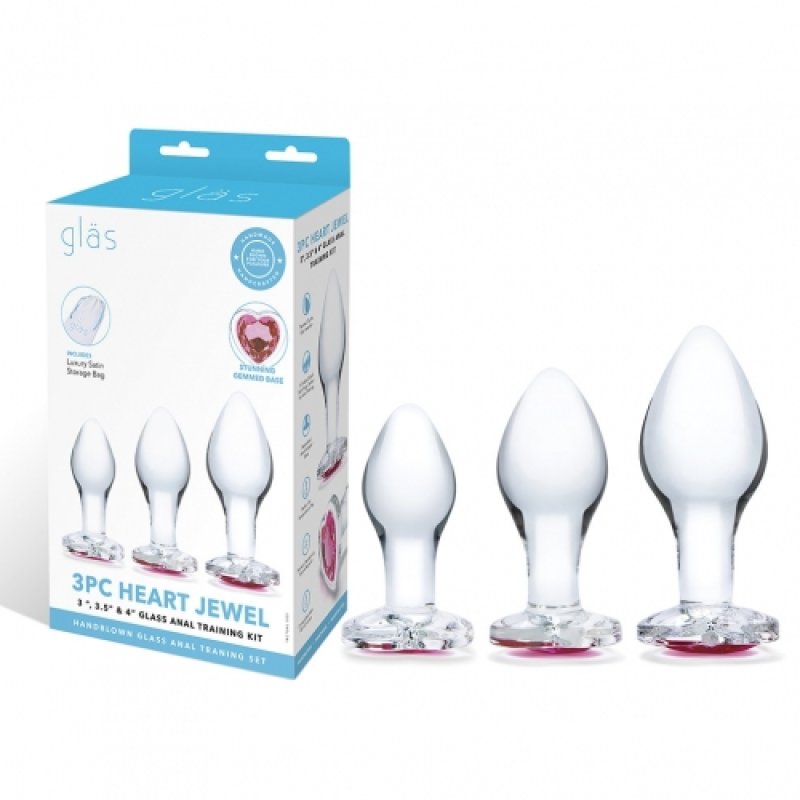 Glas 3"/ 3.5"/ 4" 3pc Heart Jewel Anal Training Kit Electric Eel, Inc
