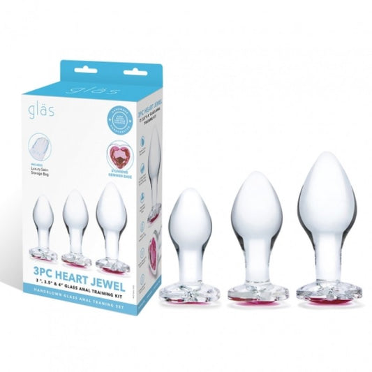 Glas 3"/ 3.5"/ 4" 3pc Heart Jewel Anal Training Kit Electric Eel, Inc