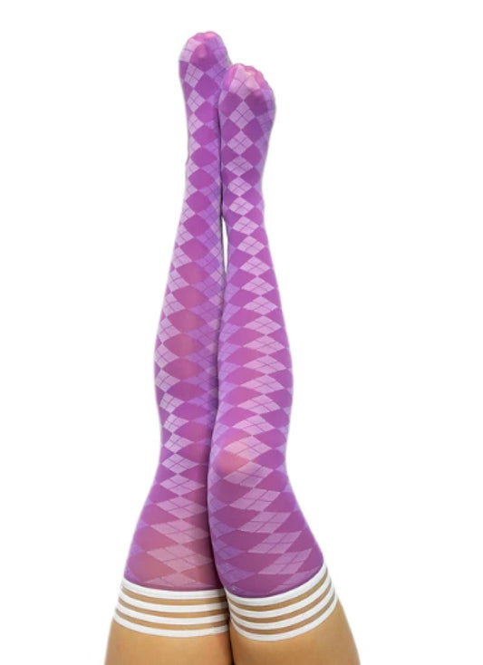 Kixies Par 4 Purple Argyle Thigh-High Stockings Size D - ClubX Australia