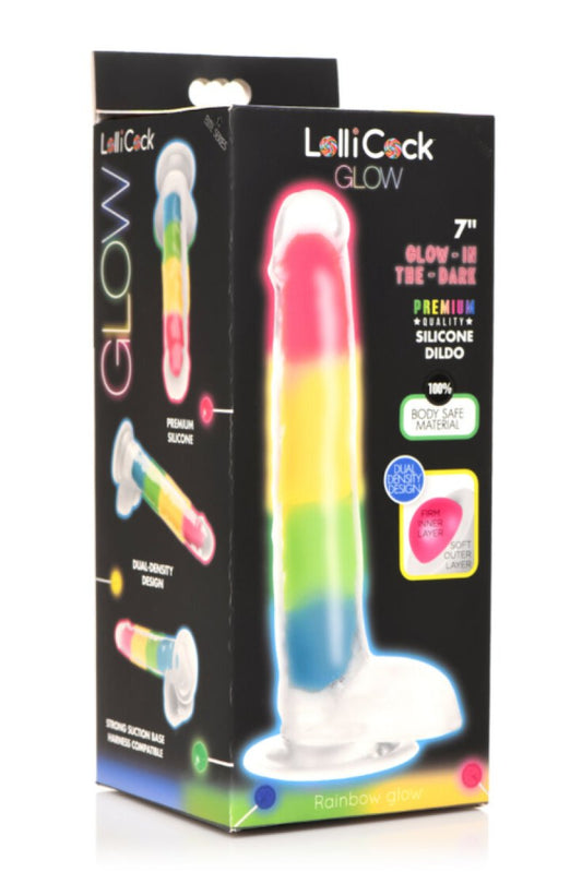 Lollicock 7" Glow-in-the-Dark Silicone Dildo with Balls Rainbow Curve Toys