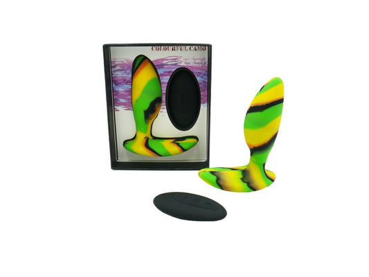 Colourful Camo Idyllic Remote Control Butt Plug Yellow Colourful Camo
