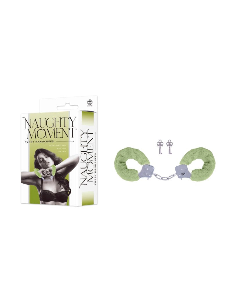 Excellent Power Naughty Moment Handcuff With Furry Sleeve Green Excellent Power