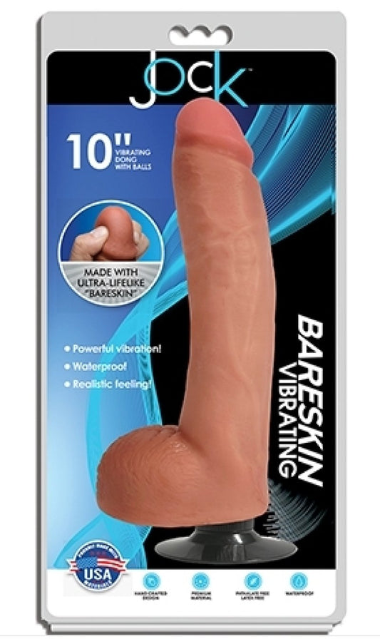 Jock 10" Bareskin Vibrating Dong with Balls Vanilla Curve Toys