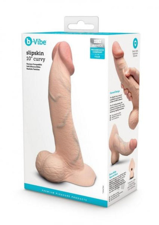 b-Vibe Slipskin Realistic Silicone Dildo - 10" Curved Cream COTR