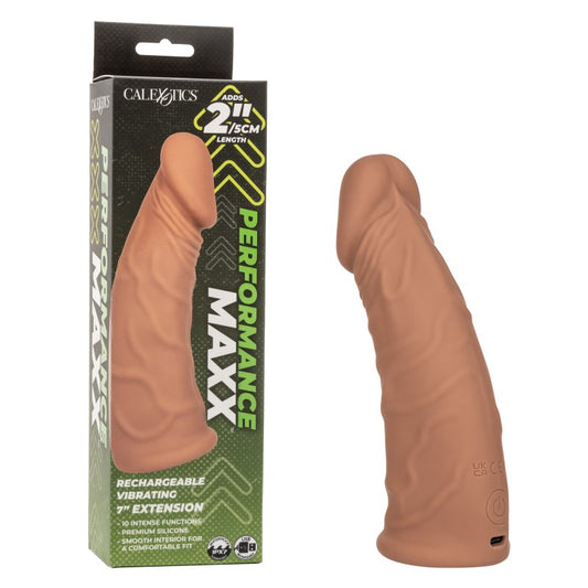 Performance Maxx 7" Rechargeable Vibrating Extension - Brown Cock Ring Calexotics