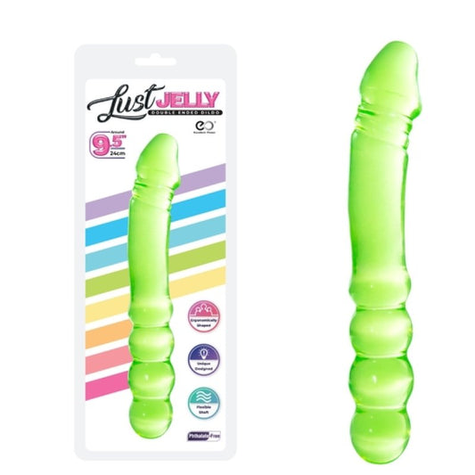 Excellent Power Lust Jelly PVC 9.5 inch double dong Green - ClubX Australia