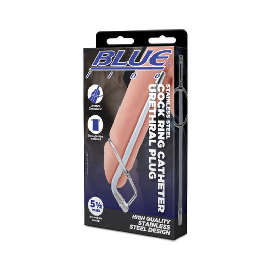 Blue Line 5.5" Stainless Steel Cock Ring Catheter Urethral Plug Bondage Gear Electric Eel, Inc