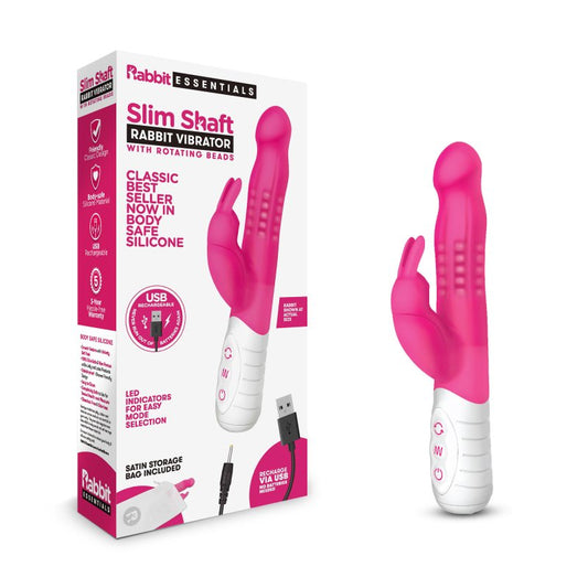 Rabbit Essentials Rechargeable Slim Shaft Rabbit - Hot Pink Electric Eel, Inc