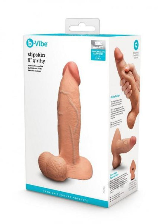 b-Vibe Slipskin Realistic Silicone Dildo - 8" Girthy Mocha COTR