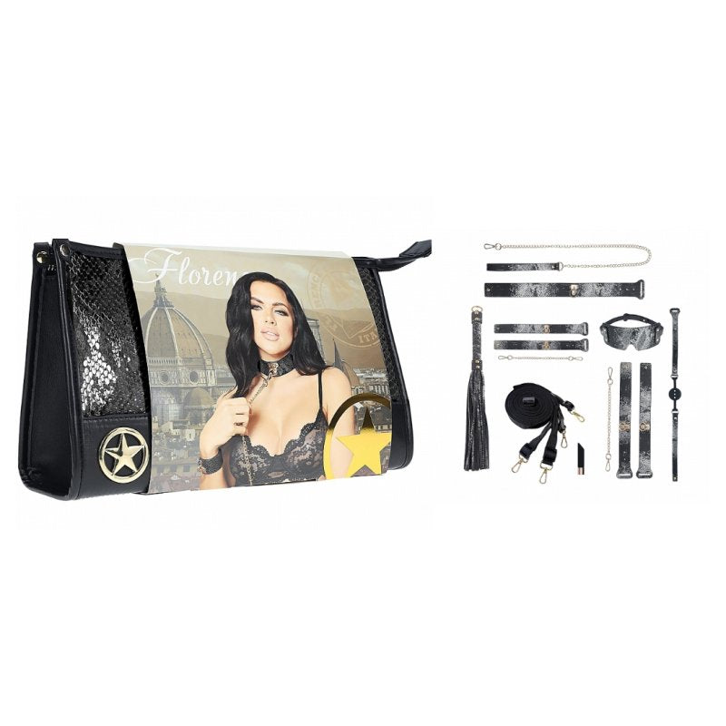 OUCH! Florence Collection - Kit with Bag - Black Bondage Set with Bag - 8 Piece Kit