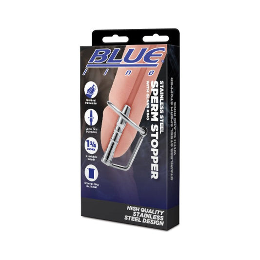 Blue Line Stainless Steel Sperm Stopper With Glans Ring Bondage Gear Electric Eel, Inc