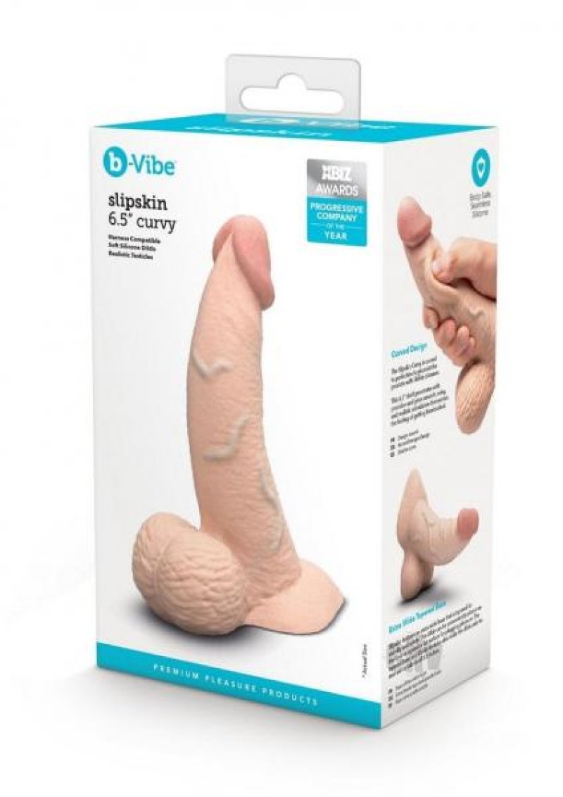 b-Vibe Slipskin 6.5 inch curved realistic dildo cream - ClubX Australia