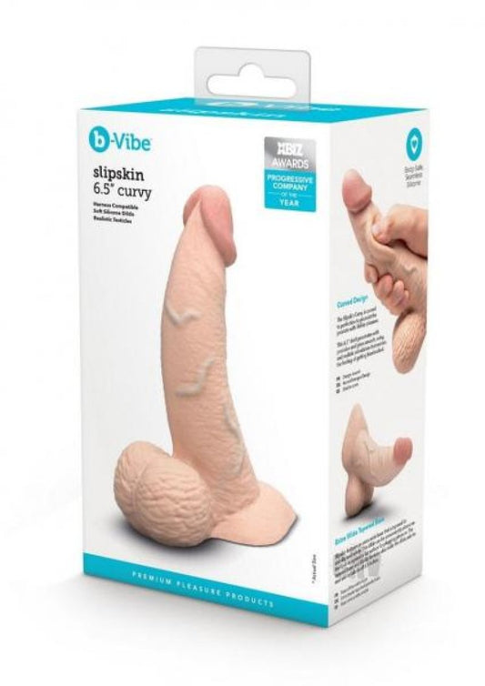 b-Vibe Slipskin Realistic Silicone Dildo - 6.5" Curved Cream COTR