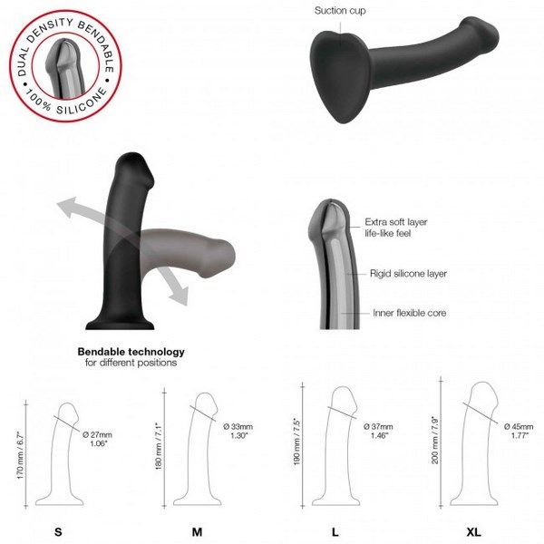 Strap On Me Dual Density Dildo Black Medium Strap-on-me