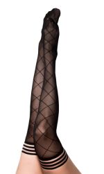 Kixies ANNA Sheer Black Diamond Thigh Highs - Black - Size D