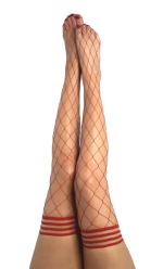 Kixies CLAUDIA Large Diamond Red Fishnet Thigh Highs - Red - Size D