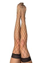 Kixies MICHELLE Large Diamond Black Fishnet Thigh Highs - Black - Size D