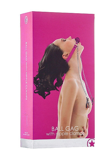 Ball Gag With Nipple Clamps Pink - Club X
