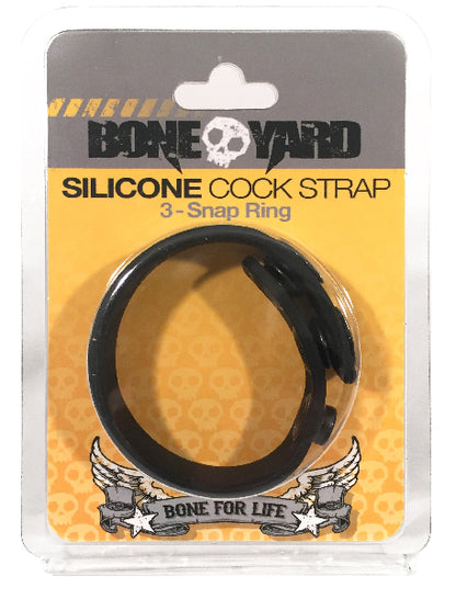 Boneyard Silicone Cock Strap - 3 Snap Ring - Black  - Club X