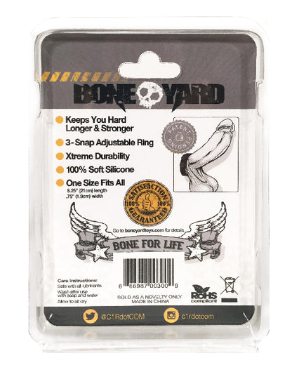 Boneyard Silicone Cock Strap - 3 Snap Ring - Black  - Club X