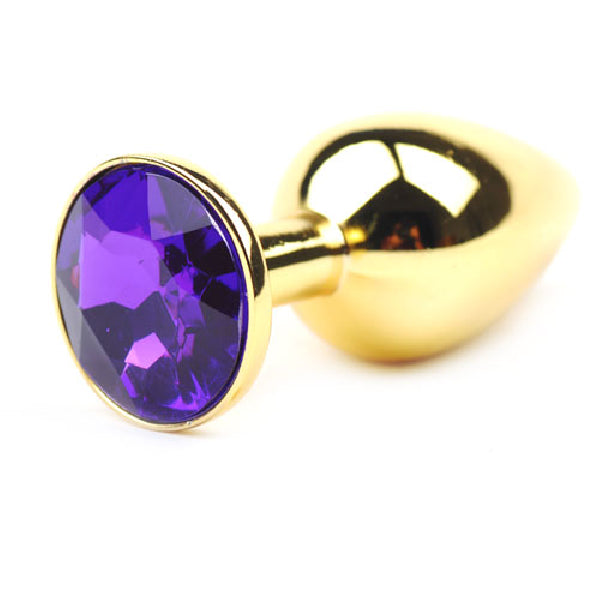 Gold Anal Plug Small w/ Purple Diamante  - Club X