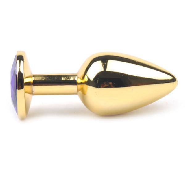 Gold Anal Plug Small w/ Purple Diamante  - Club X