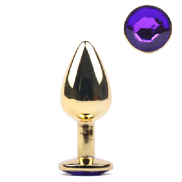 Gold Anal Plug Small w/ Purple Diamante  - Club X