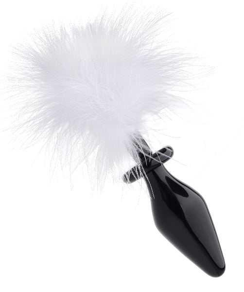 White Fluffer Bunny Tail Glass Anal Plug  - Club X