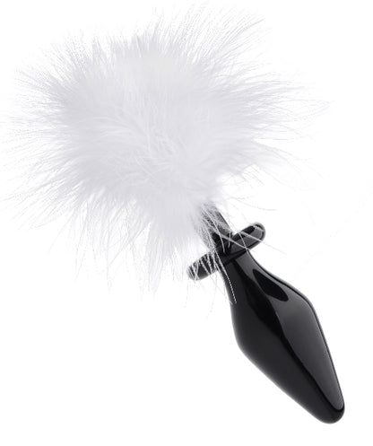 White Fluffer Bunny Tail Glass Anal Plug  - Club X