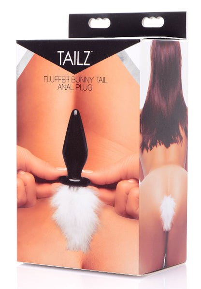 White Fluffer Bunny Tail Glass Anal Plug  - Club X