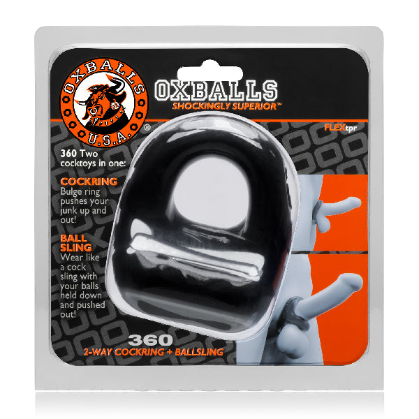 360 Cockring And Ballsling Black  - Club X