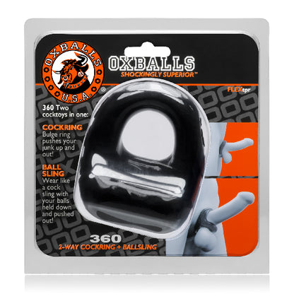 360 Cockring And Ballsling Black  - Club X